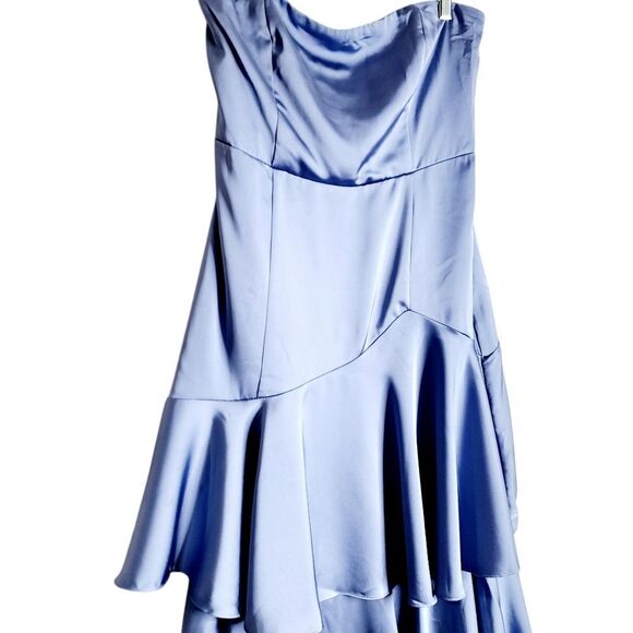 Lulus Satin Maxi Dress XL slate Blue Strapless Tiered Event Party HOCO - Picture 4 of 6